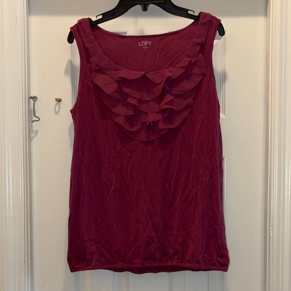 LOFT Women's Deep Red Ruffled Tank Top